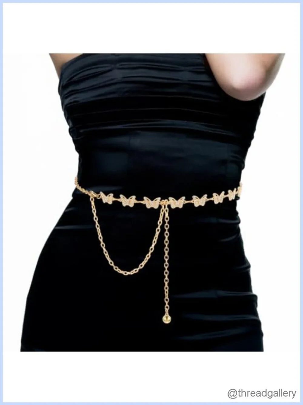 Rhinestone Butterfly Waist Chain Belt Adjustable for Dresses